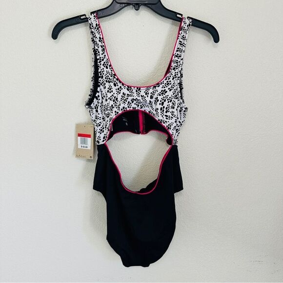 NIKE Swim Party Dots Cutout One Piece Bikini Swimsuit White Women's Size Large - Picture 9 of 11